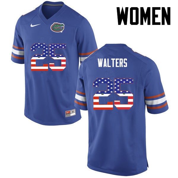 Florida Gators Women #25 Brady Walters College Football USA Flag Fashion Blue